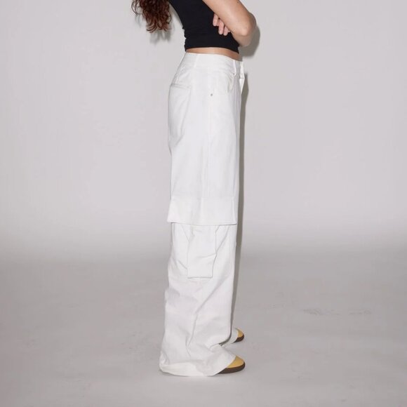 NWT Local European White RELAXED DENIM CARGO Oversized Pants Size Small - Picture 2 of 7